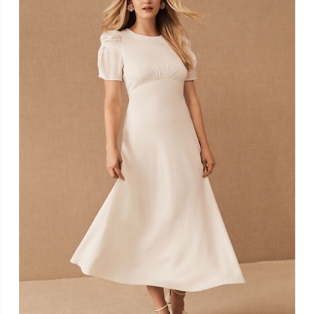 BHLDN Leyden Satin Midi Ivory Dress